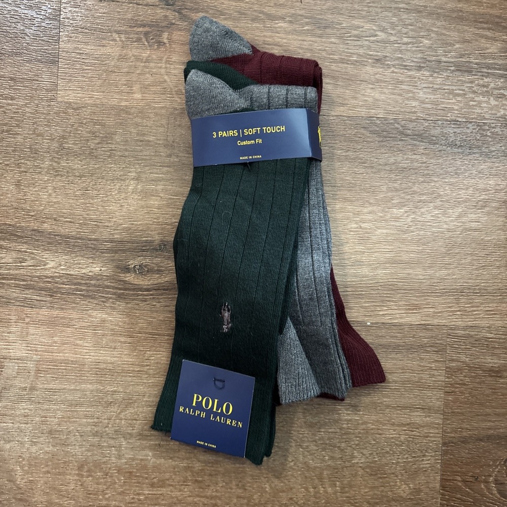 Polo Ralph Lauren Casual Dress Socks Mens 10-13 Soft Touch Custom Fit 3 Pair NEW